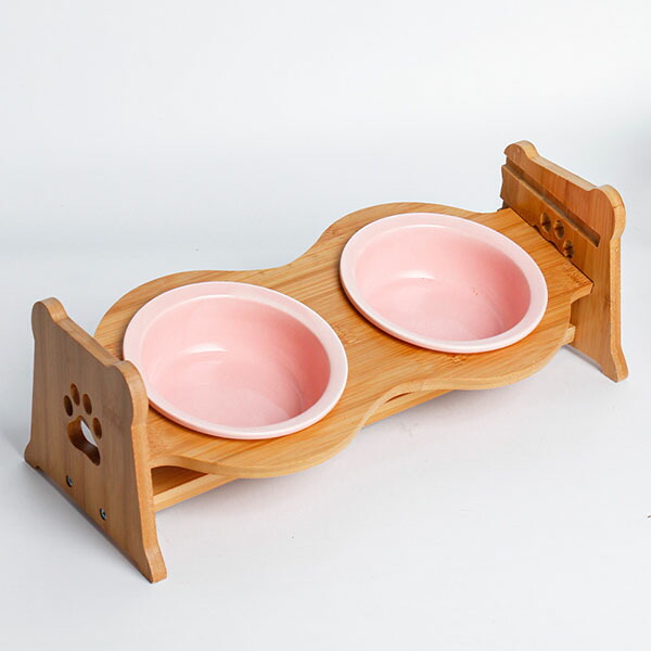 【12個セット】 ペティファーム 陶器製バンブースタンド付きダブルボウル ピンク フードボウル 食べやすい ホワイト ペット用食器 陶器製 ネコ イヌ イエロー 食器台 ブルー かわいい 洗える 陶器 食器 厳選素材
