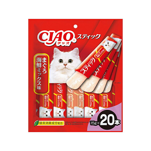 【10個セット】 いなば チャオ スティック 20本入り まぐろ 海鮮ミックス味 15g×20本 おやつ TSC-221 いなばペットフード CIAO 緑茶消臭成分配合 TSC221 猫おやつ エクプラ特選 海鮮ミックス 猫用おやつ ペット用品 スナック ペースト ちゅ る 厳選素材