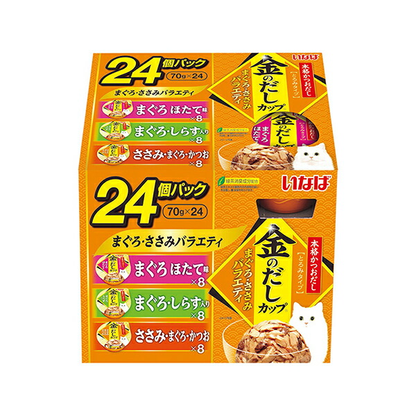 【6個セット】 いなばペットフード いなば 金のだしカップ まぐろ・ささみバラエティ 70g×24個 ささみバラエティ キャットフード 着色料不使用 エクプラ特選 猫用フード とろみタイプ ペット用品 ウェットフード まぐろ 猫缶 金のだし ウェット チャオ 厳選素材