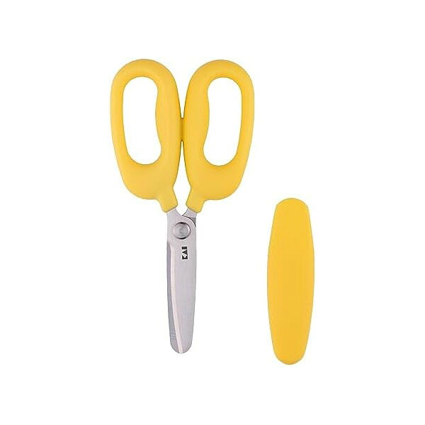 【10個セット】貝印 KAI はじめての キッチンバサミ 子ども用 収納 持ち運びに便利な キャップ付き 食洗機対応 リトルシェフクラブ イエロー KAI KITCHEN FG5206 高品質