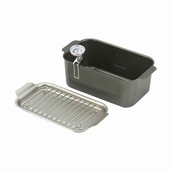【2個セット】食彩亭 角型 蓋付き 天ぷら鍋 アミ・温度計付き TP-16 ブラック 高品質