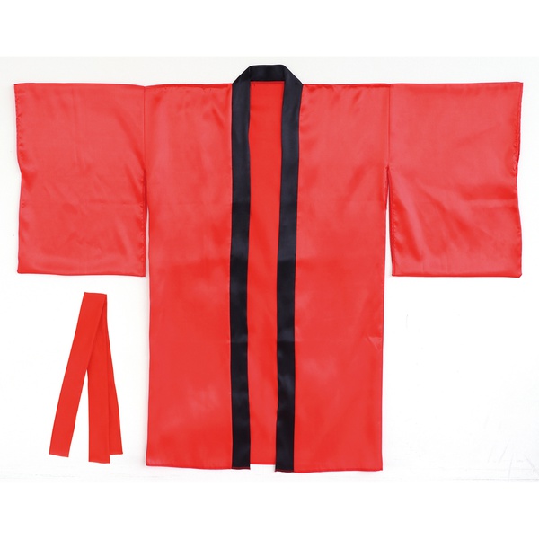 【10個セット】 ソフトサテン ロングハッピ袖付 赤 M (ハチマキ付)|むさしのメディア 店