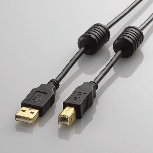 【10個セット】 USBケーブル エレコム USB2.0ケーブル 【A】⇔【B】 [フェライトコア付タイプ] 2.0m U2C-BF20BK