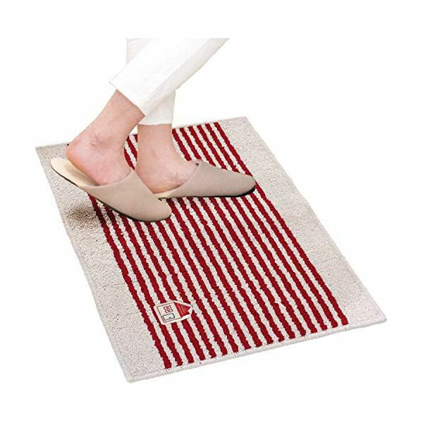 【10個セット】 オカ カーサ 洗えるマット レッド 45&times;60cm （マット） マット カーペット リビング 家具 洗える 丸洗い 洗濯可 ハウス ボーダー しましま ナチュラル リビングマット インテリアマット 洗面 ホワイトデー｜むさしのメディア 店