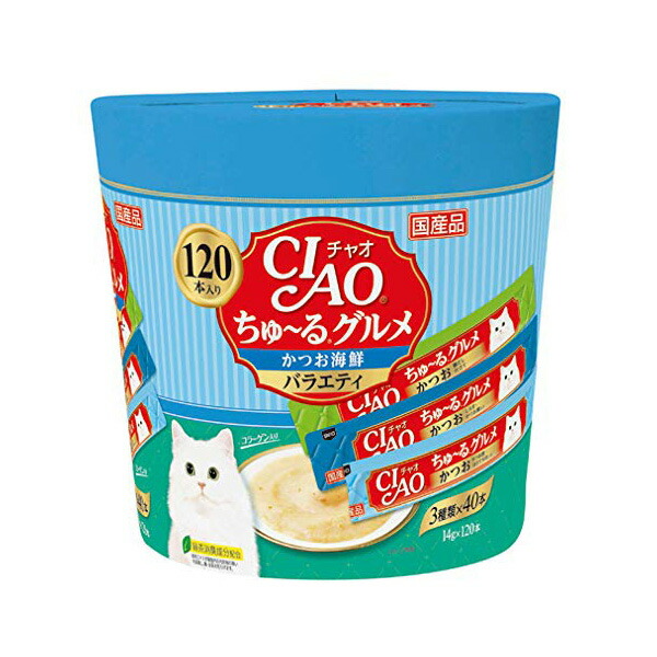 【3個セット】 いなば チャオ ちゅ る 120本入り ちゅ るグルメ かつお海鮮バラエティ 14g&times;120本 ペースト 国産品 おやつ SC-212 いなばペットフード チュール CIAO 緑茶消臭成分配合 SC212 海鮮バラエティ 猫用ふりかけ コラーゲン入り 厳選素材｜むさしのメディア 店