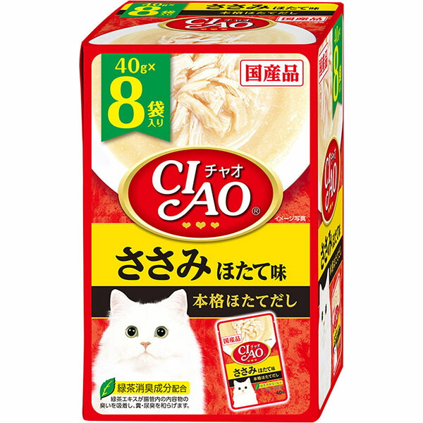 【10個セット】 チャオ (CIAO) キャットフード パウチ ささみ ほたて味 40g&times;8袋 厳選素材｜むさしのメディア 店