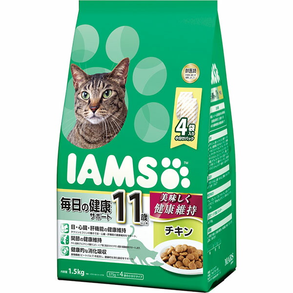 【6個セット】 マースジャパンリミテッド アイムス IAMS キャットフード 11歳以上用 毎日の健康サポート チキン 1.5kg ドライ ネコ シニア ドライフード マースジャパン シニア用 猫用フード 高齢猫用 総合栄養食 ペット用品 キャット マース 正規品 厳選素材｜むさしのメディア 店