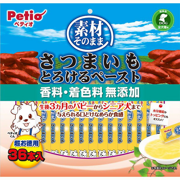 【12個セット】 ペティオ 素材そのまま さつまいも とろけるペースト 36本入 犬用おやつ ドッグフード ペット用品 おやつ 果物 お徳用 全犬種用 全犬種 野菜 厳選素材｜むさしのメディア 店