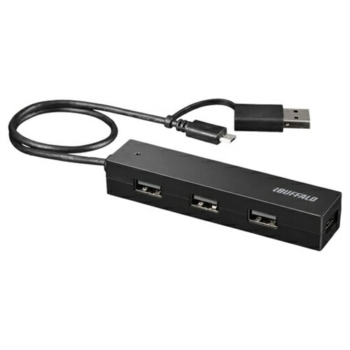 【10個セット】 USBハブ バッファロー BSH4UMB04BK タブレット・スマホ用USB2.0 4ポートハブ 変換アダプター付き ブラック｜むさしのメディア 店