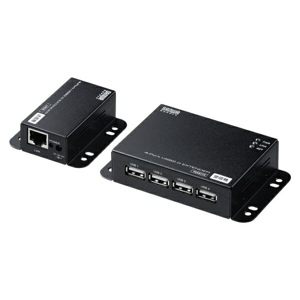 サンワサプライ USB-EXSET6 USB2.0エクステンダー 50m取りひろげる 4界面 ACアダプター嘱する DIN線路/壁くっ付ける能力のある