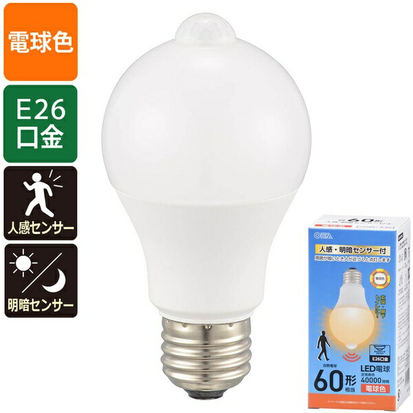 【10個仕掛ける】 オーム電機 LDA7L-GPIR6 消灯張り出し役立つこと申し受ける LED白熱電球 (60面がまえ当/7.2W/830 ルーメン/白熱電球色/E26/人感・明暗感知器付) インテリア・寝具・収納-LED電球