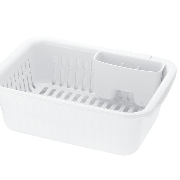 【10個セット】 リッチェル シェリー 水切りセット ホワイト M 水切りラック 水切りかご 抗菌加工 水切りバット キッチン 抗菌 水切りバスケット 洗い桶 洗いおけ ディッシュラック カトラリーポケット カトラリーポケット付 水切り バット トレー｜むさしのメディア 店