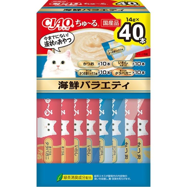 【3個書き割り】 いなば愛玩動物ボンネット CIAOちゅ～る 海鮮多種多様さBOX 14g×40本