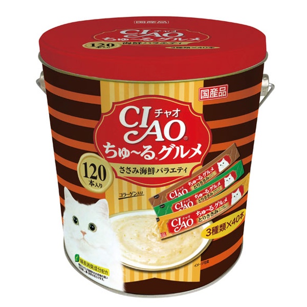 【3個セット】 いなばペットフード CIAO ちゅ~るグルメ とりささみ海鮮バラエティ 14g×120本 SC-213|むさしのメディア 店