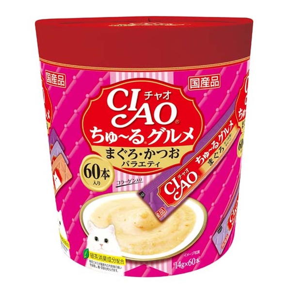 【6個書き割り】 いなば愛玩動物ボンネット CIAO ちゅ～る食い道楽 まぐろ・かつお多種多様さ 14g×60本 SC-222