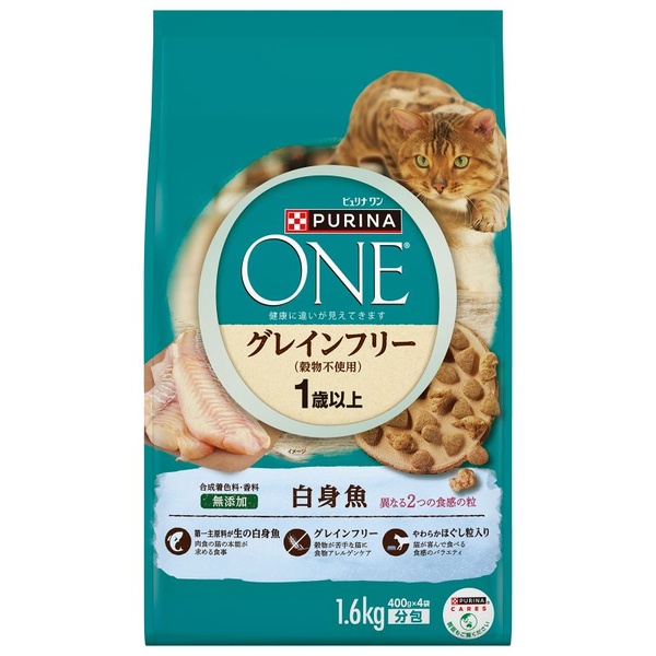 【6個仕掛ける】 ネスレ ピュリナワン 猫 素っ気ない グレインフリー (禾穀類不当て嵌める)  1歳以上 卵白魚 1.6kg