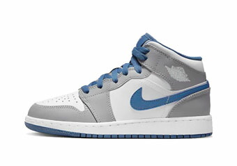提げ篭シューズ バッシュ スニーカー   ジョーダン Jordan Air Jordan 1 Mid GS GS White/True Blue/Gray   表どおり 【GS】キッズ