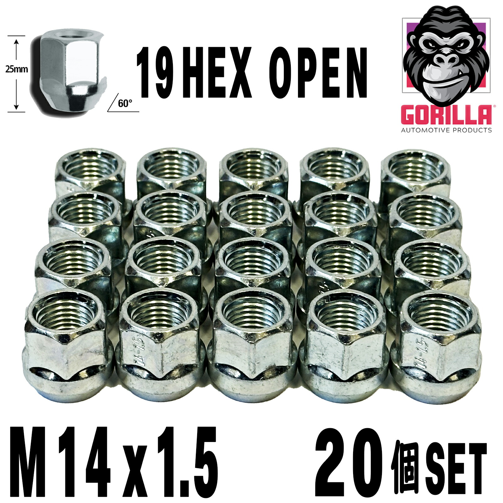 純正ホイール対応 M14-1.5 クロームホイールナット 20個 社外品 ホイールナット M14 1.5 ブラック 20個 19HEX 黒 スチール 社外