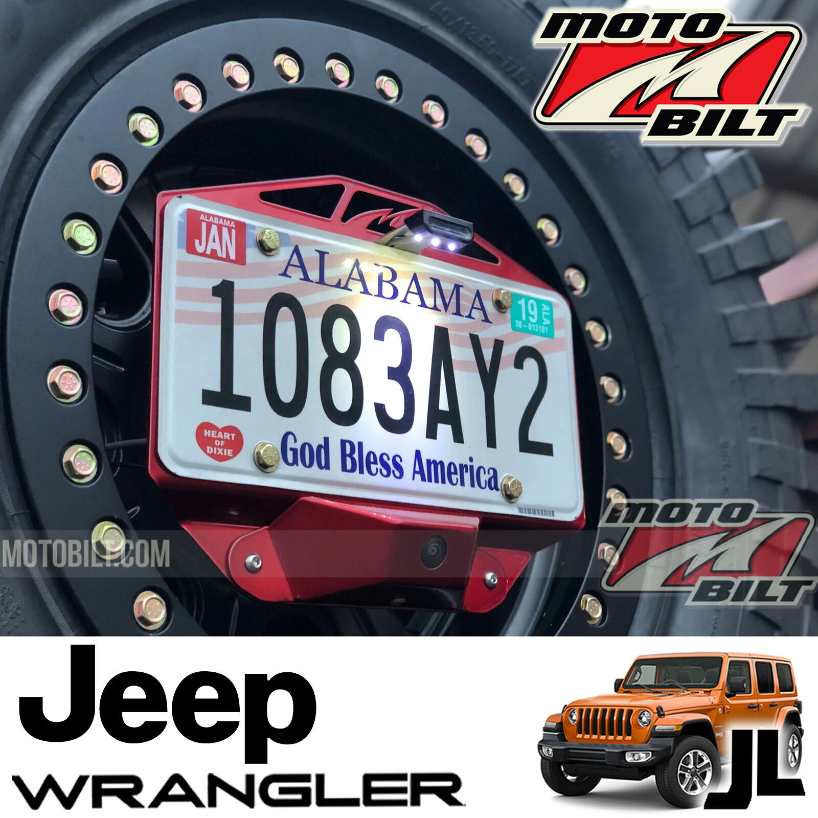 MOTOBILT(モトビルト） スペアタイヤ ライセンス プレート リロケーション キット カメラマウント付 スペアタイヤ移設キット 18y- ジープ JLラングラー MB2115