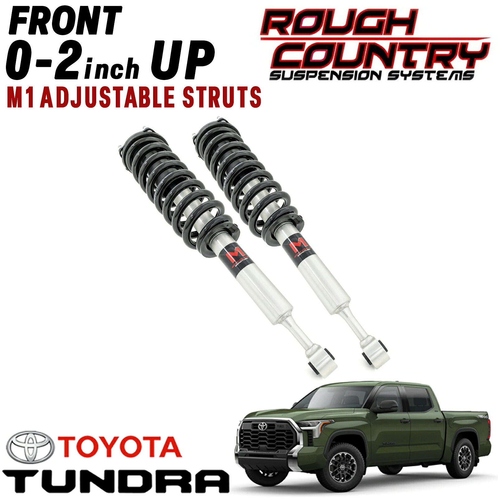 ROUGH COUNTRY ( ラフカントリー ) フロント 0～2インチリフトアップキット 車高調整付きM1ストラット 2022年～ トヨタ タンドラ 2026年～ タンドラ 1794エディション 新型 車高調 502148｜アルティメイト店