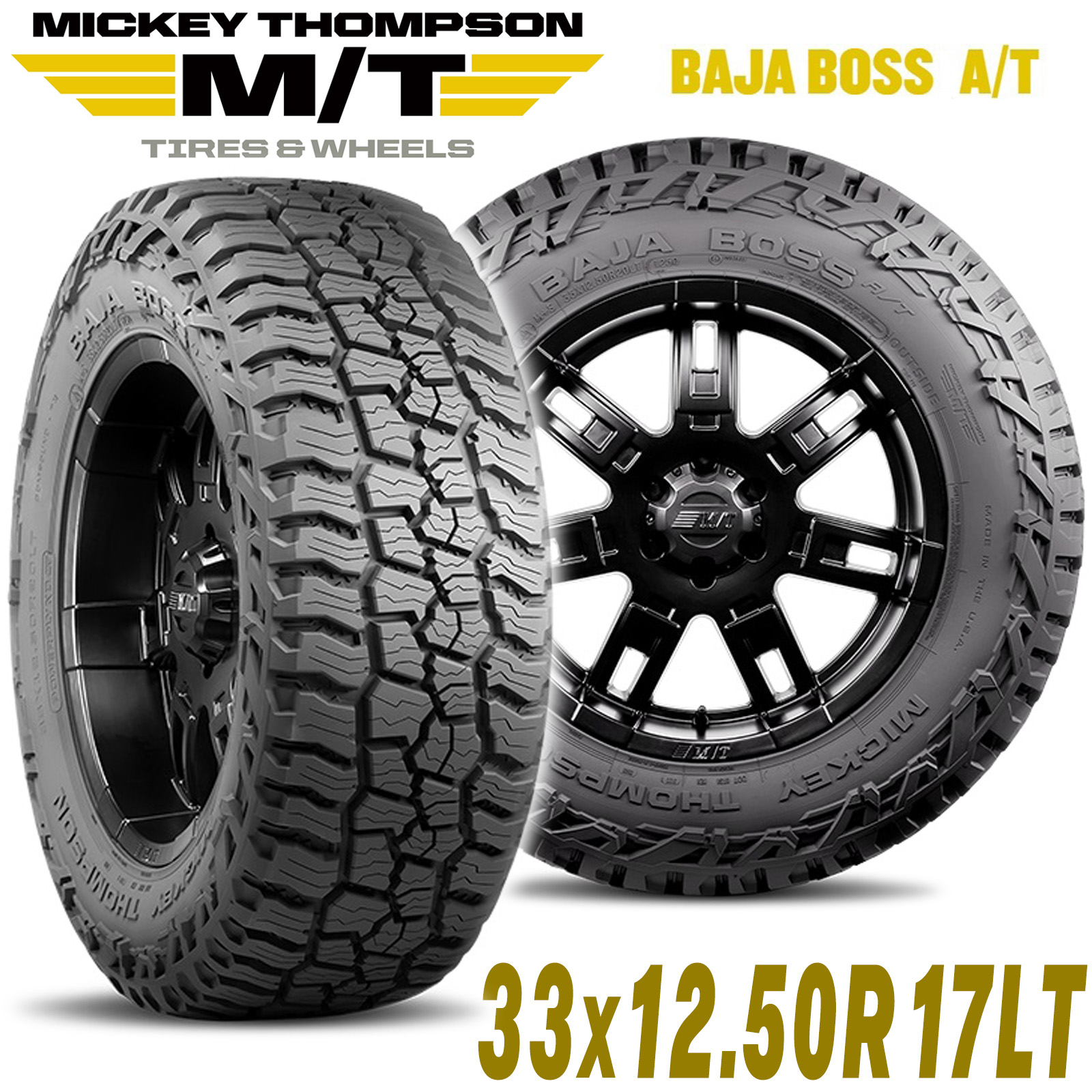 MICKEY THOMPSON ミッキートンプソン BAJA BOSS AT（バハボスエーティー）17インチタイヤ（1本）33X12.50R17LT ブラックレター ラジアル オールテレーン AT A/T｜アルティメイト店