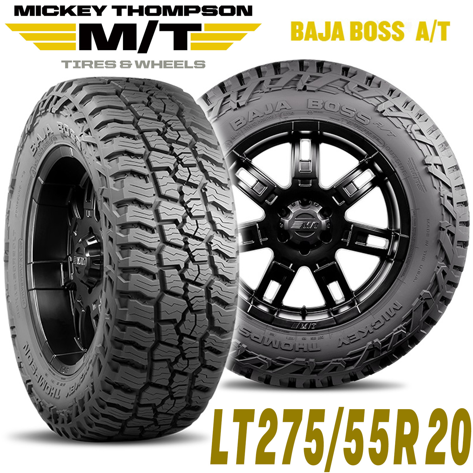 MICKEY THOMPSON ミッキートンプソン BAJA BOSS AT（バハボスエーティー）20インチタイヤ（1本）LT275/55R20 ブラックレター ラジアル オールテレーン AT A/T｜アルティメイト店
