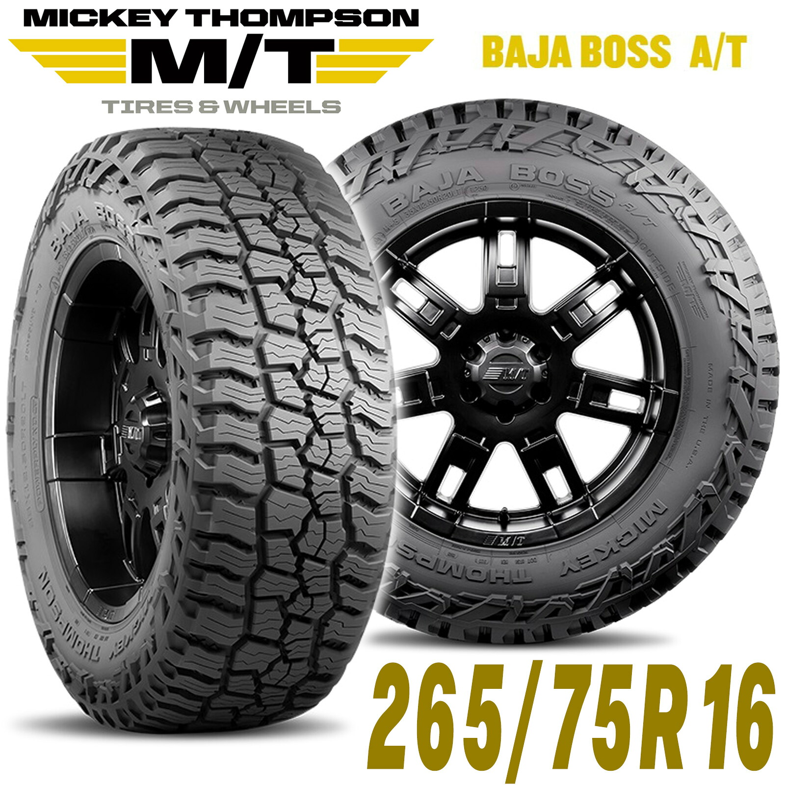MICKEY THOMPSON ミッキートンプソン BAJA BOSS AT(バハボスエーティー)16インチタイヤ(1本)265/75R16 ブラックレター ラジアル オールテレーン AT A/T