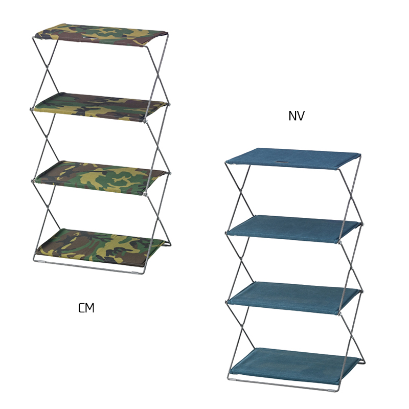 楽天市場 フォールディングシェルフ ４段 ネイビー モフラージュ 布 コットン スチール コンパクト 軽量 折りたたみ 棚 キャンプ アウトドア ガーデン ウルトラミックス