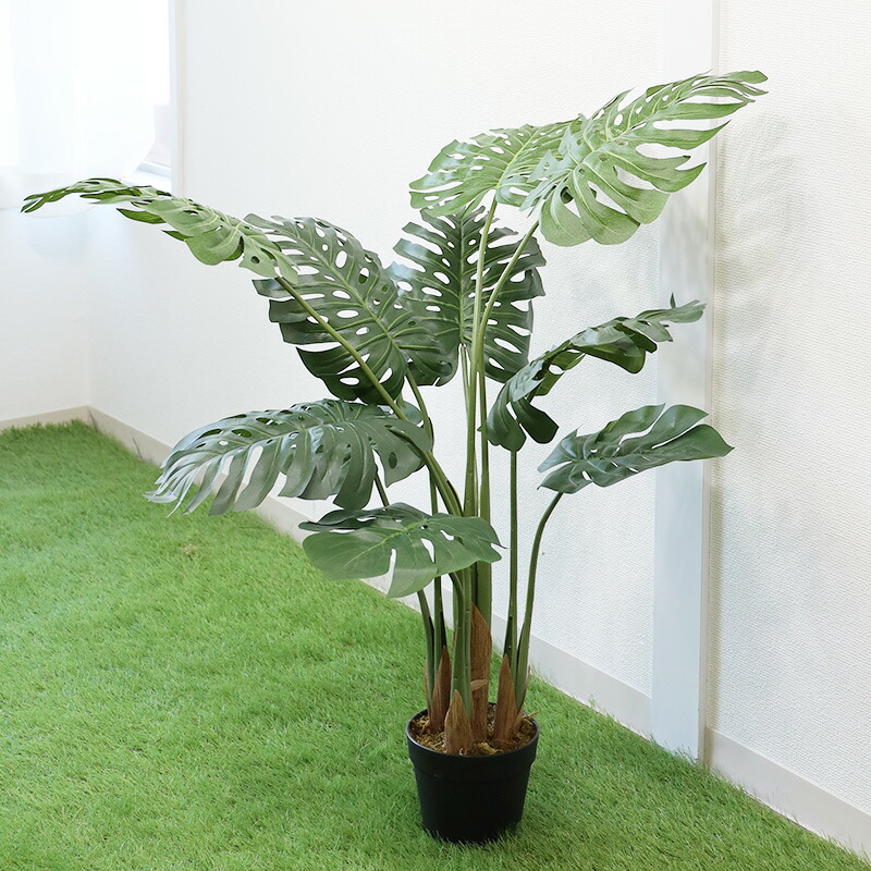★500円 クーポン有★ 'フェイクグリーン 人工観葉植物 モンステラ 高さ100cm グリーン 観葉植物 造花 大型 インテリア 店舗 ショップ おしゃれ ショウルーム
