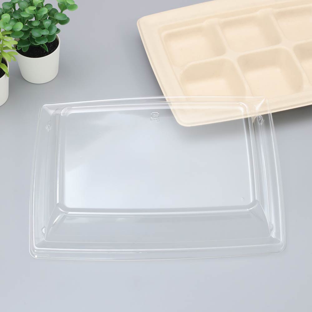 ★500円 クーポン有★ ''バガス 再生紙製容器用フタ SBT パルプ6区切りトレイ(240&times;181&times;25ｍｍ)用 蓋 フタ PP ふた 400枚セット 防曇蓋 お弁当容器 弁当（サトウキビの搾りカスから再生された堆肥可能なパルプ製）業務用 大容量 （メーカー直送品）｜ウルトラミックス