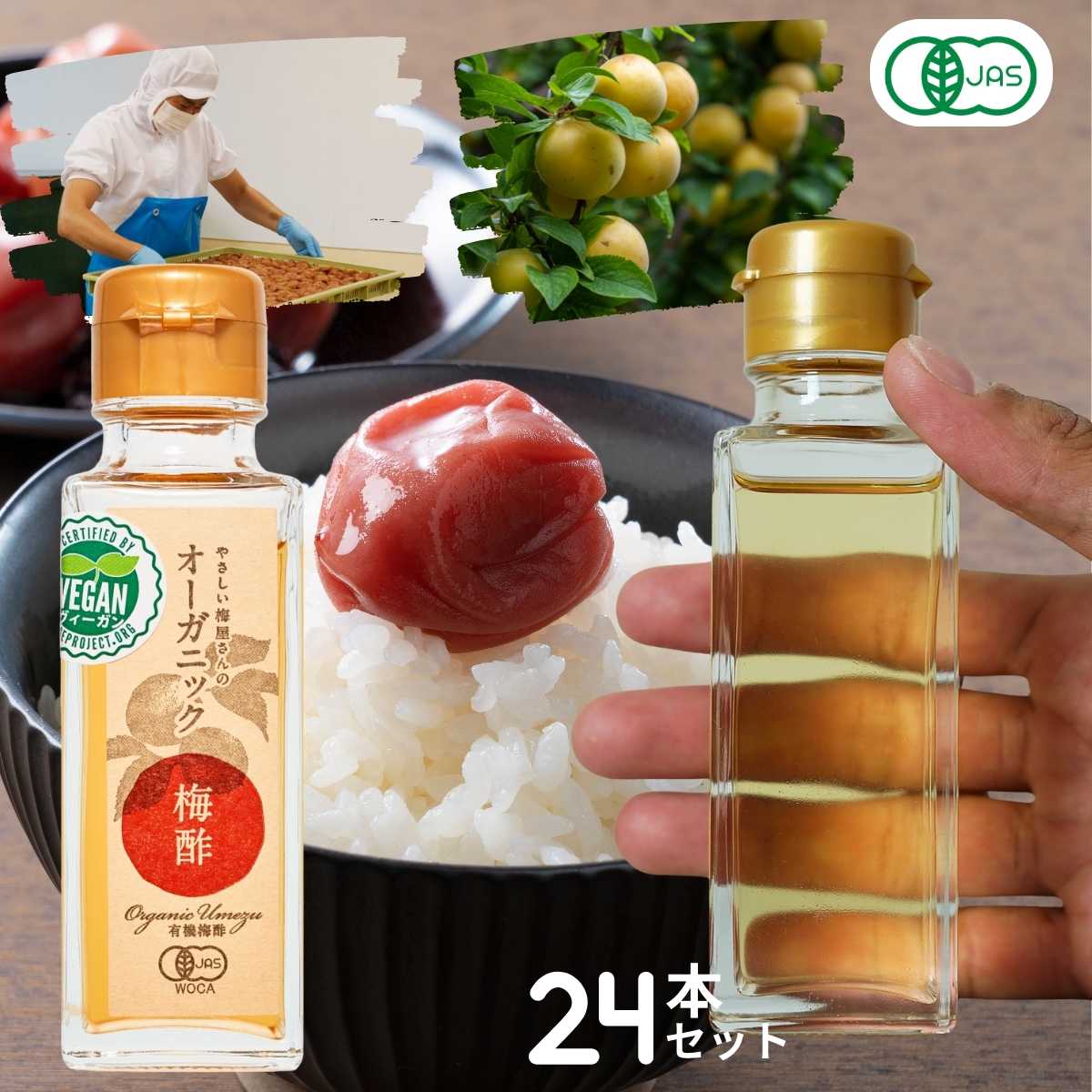 ★500円クーポン有★ '有機 梅酢 オーガニック 白酢 オーガニック梅酢 100g ×24本セット 無添加の塩分20％の無農薬 梅酢 白梅酢梅酢 国産 有機JAS 和歌山産 自社農園 栽培 有機栽培 深見梅店 11,940円