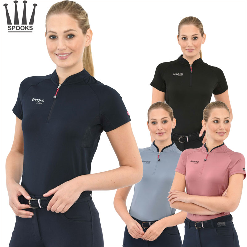 Spooks スポーツシャツ-コーラ | 乗馬用品 乗馬 レディース 女性 半袖 涼しい メッシュ ジッパー付き|乗馬用品 ハフリンガーMAX
