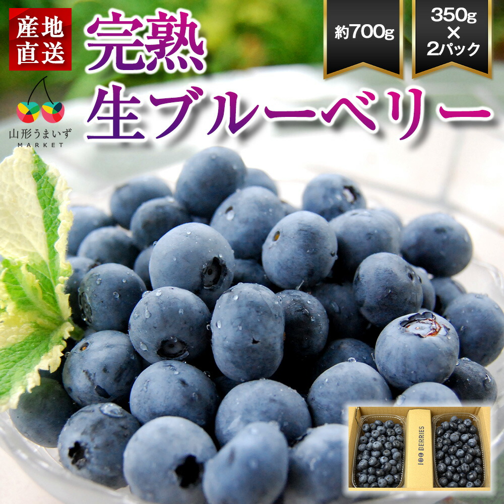 予約受付中：7月中旬頃より発送予定|山形 完熟 生ブルーベリー 700g ( 350g×2パック ) 箱入り ブルーベリー 国産 フルーツ 果物 山形県産  農薬不使用 大粒 贈答 くだもの お取り寄せ 先行予約 アントシアニン 食物繊維 ギフト プレゼント 人気