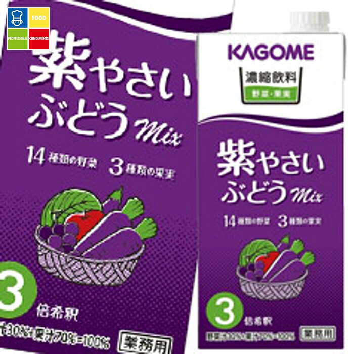 先着限りクーポン付 カゴメ 濃縮飲料紫やさい ぶどうミックス（3倍濃縮）1L 紙パック ×3ケース（全18本） 送料無料 【yasaij】【co】