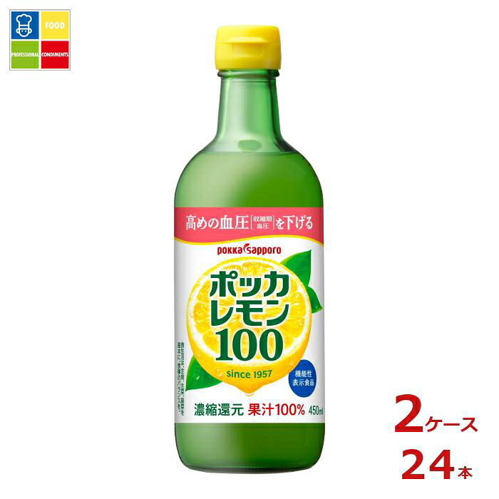 ポッカサッポロ ポッカレモン100 450ml瓶×2ケース（全24本）送料無料