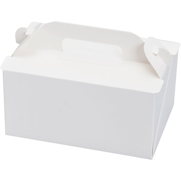 ケーキ箱 　手提サービス　ＯＰＬホワイト　８Ｘ１０　【キーワード】洋菓子、ショートケーキ、ケーキ箱、ガトーケース、ギフトボックス、化粧箱、フタ一体型、テイクアウトボックス、洋菓子店向け　ケーキ箱、サービス箱、取っ手あり