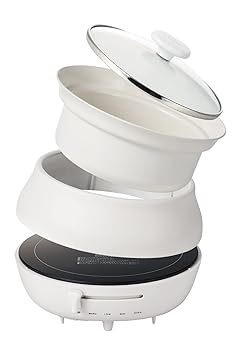 【中古】エレコム IH煮炊き暖房器 専用深鍋付 4座標軸熱度自然調整 生き胆式 鍋掴み付 満水静電容量約1.5L IH卓上膳立てなべ HOTDISH cocotte LiFERE 白いこと