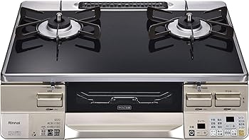 【中古】リンナイ ガステーブル ガスコンロ ラクシエ 都市ガス12A/13A用 左強火力 オート機能付きグリル ココットプレート付属 ブラック/シャンパン RTE6｜Umibose店