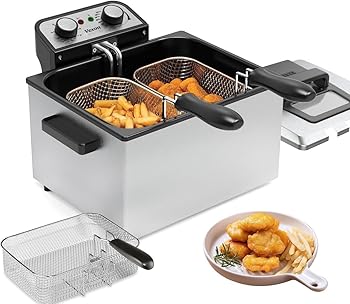 【中古】1800W 5 Liters/21 Cups Large Electric Deep Fryer with 3 Frying Baskets for Home Use, Adjustable Temperature,View Window Lid,Countertop