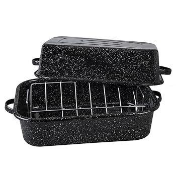 【中古】Granite Ware 21in オーヴン矩形ロースター 蓋とV仕合わせ付き添い人 (斑点模様黒いこと) - 最大限度25英国ポンドの鶏肉や焙ずるに相応う。