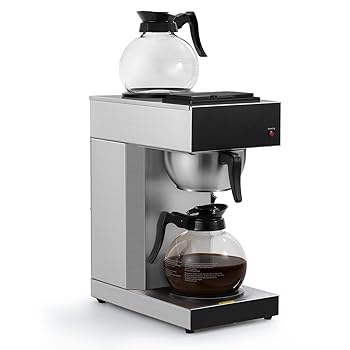【中古】SYBO RUG2001 Commercial Grade Pourover Brewer Coffee Maker Machine with Kettle Warmer and 2 Glass Decanters, 12-Cup Capacity, Silver