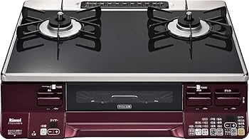 【中古】リンナイ「LAKUCIE」 ココットプレート付 パールクリスタルトップ 右強火力 プロパンRTE65VARB-GR/LP 黒いこと/赤いこと