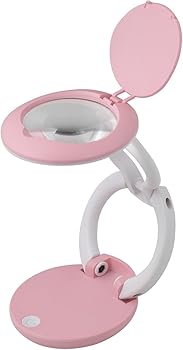 【中古】3R スリー・アールシステム ポータブルスタンドルーペ LED付マルチルーペ [viacurio] レンズ倍率約3倍 折りたたみ式 ストラップ付 ピンク 3R-LIG｜Umibose店