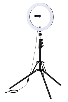 【中古】エレコム 輪っか点火装置 映画化用点火装置 三脚架 スマホ 差しわたし30珊 ロング (高さ約74~183珊) 選べる3色 明るさ10度合い合わせる USB給電 黒いこと DE-L09BK
