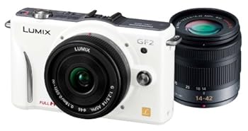【中古】パナソニック 銀鏡受け答え一眼写真機 GF2 ダブルレンズキット(14粍/F2.5ホットケーキ水晶体、14-42粍/F3.5-5.6判定基準望遠レンズ属する) フルハイビジ