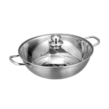 【中古】中国風鍋 ステンレス製ホットプレート調理器具 ラーメン鍋 ホットポットスープベース マルチクッカー ステンレス製鍋 炭火調理鍋 シルバー 28cm｜Umibose店