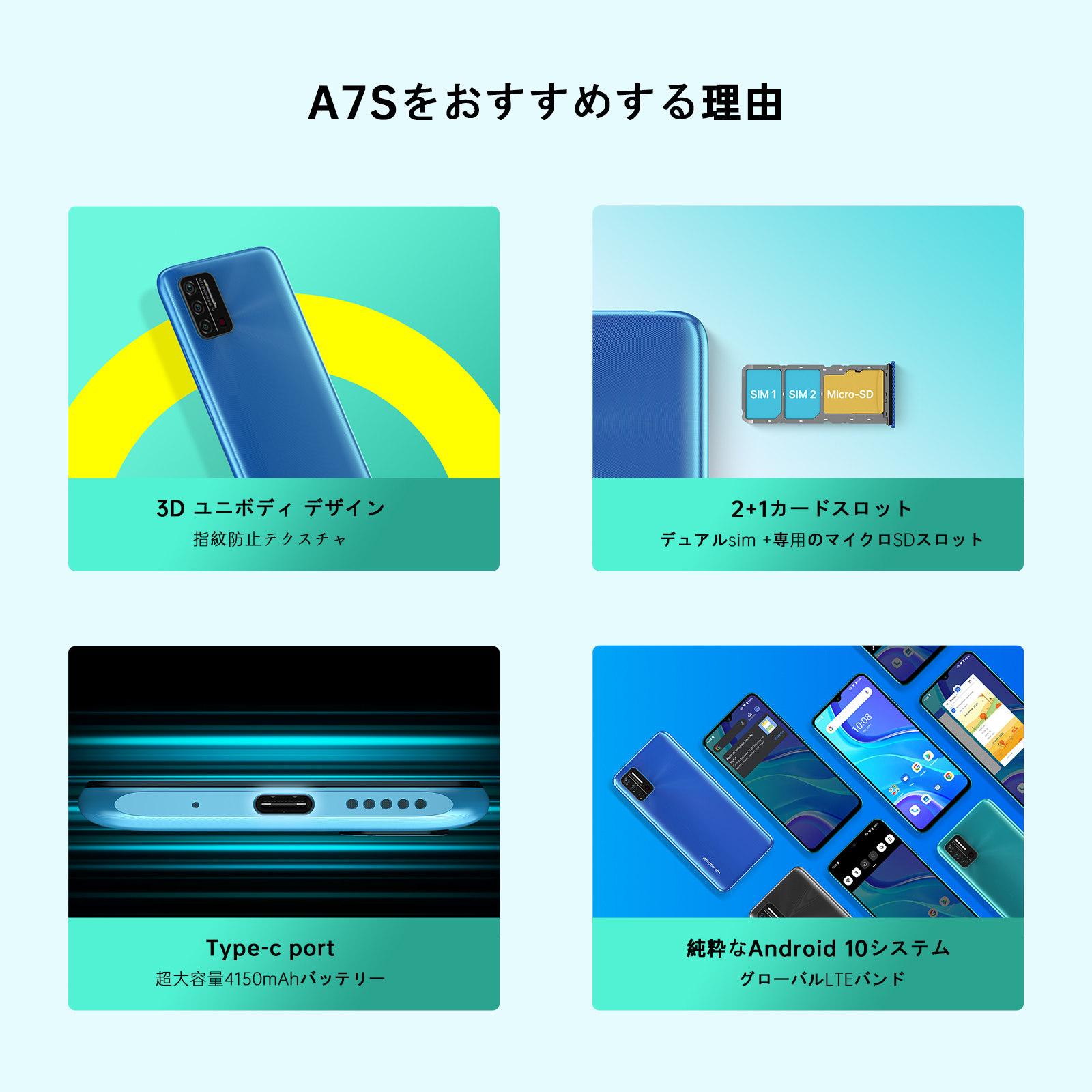 UMIDIGI公式】UMIDIGI A7S スマートフォン本体 SIMフリー 6.53インチ大