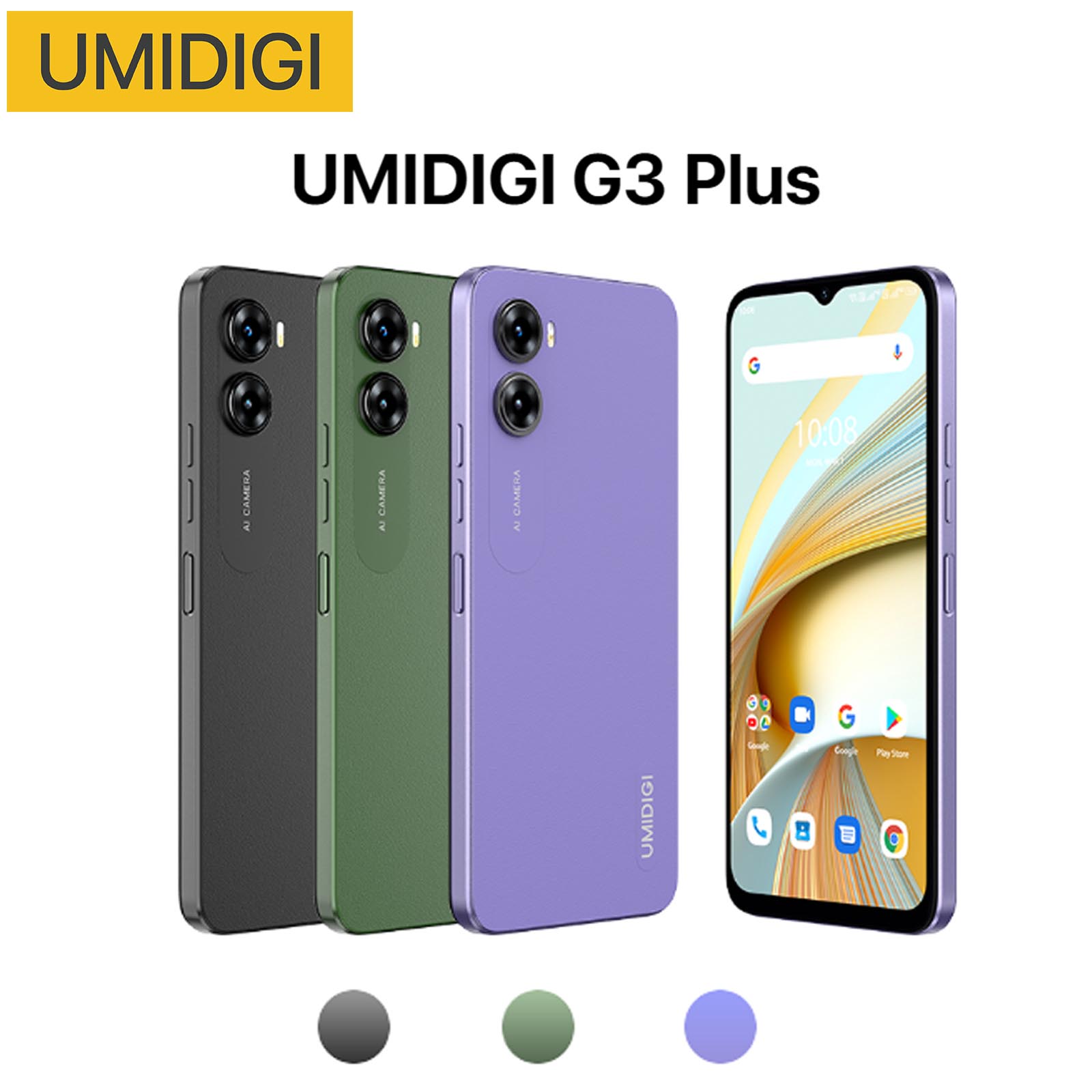 UMIDIGI G3 Plus Android 13 かっこ良い電話機本体  8GB ランダムアクセス記憶装置（4GB+4GB)+128GB ロム Unisoc T606オクタコア スマホ 本体 6.52 FHD+盛りだくさん映写幕 16MP+8MPデュアル人工知能学写真機 5150mAh 人工知能学顔証明 傍え指紋証明 OTG相応う 技適証明済 世界的