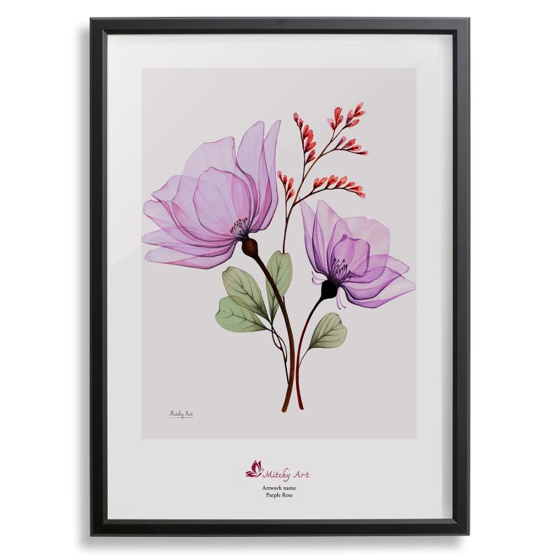 絵画「紫色のバラ」インテリア 壁掛け アートパネル A3 額入り (横32cm x 縦43cm)|海の風ストア