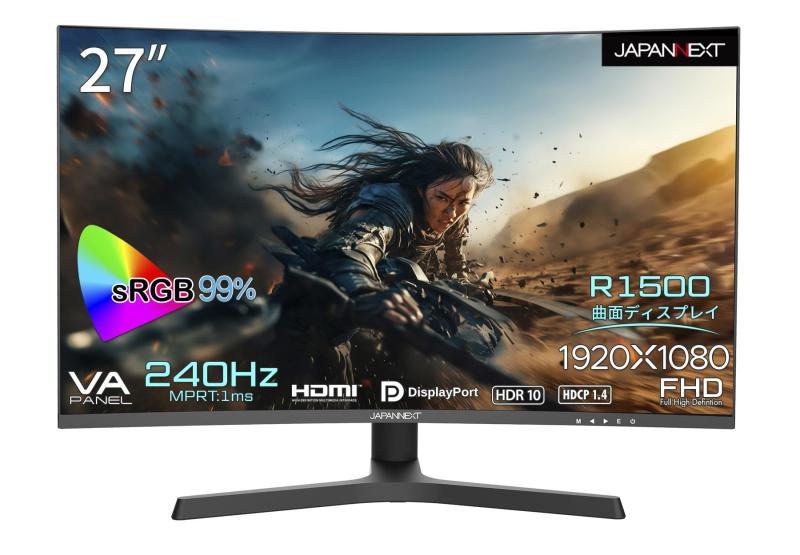 JAPANNEXT 27インチ ゲーミングモニター 240Hz 4ms フルHD 1920x1080解像度 VA パネル ディスプレイ (HDMI/DisplayPort/VESA対応/高さ調節/回転(ピボット)機能/ブルーライトカット / 視野角178|海の風ストア